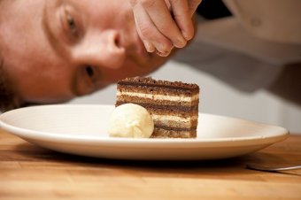 Andrew LeStourgeon and his opera cake - MATTHEW THORSEN